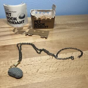 VTG 1975 Pet Rock Book & Pet Rock Pendant Necklace -Damaged Original Travel Cage